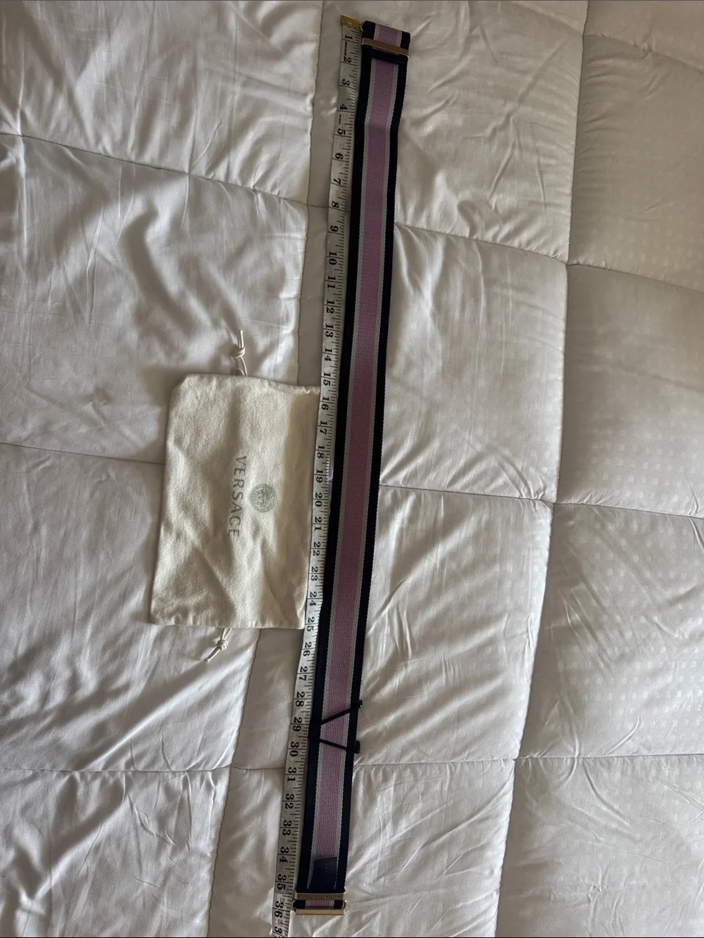 Authentic Versace Pink and Black Elastic Waist Belt with Gold Hardware